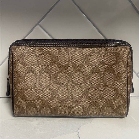 Coach Tan and Brown Signature Toiletry Bag - Picture 1 of 5